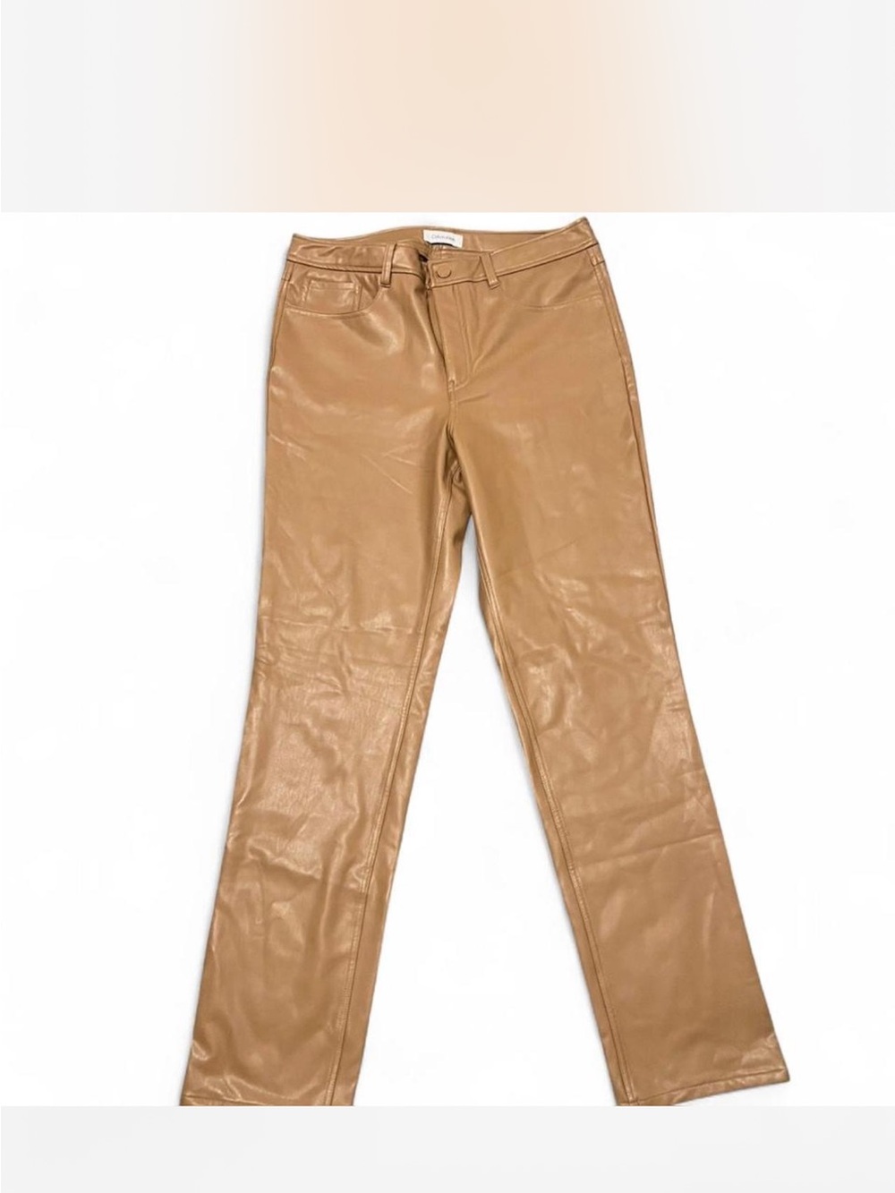 Calvin Klein Faux Leather Pants in Camel Brown